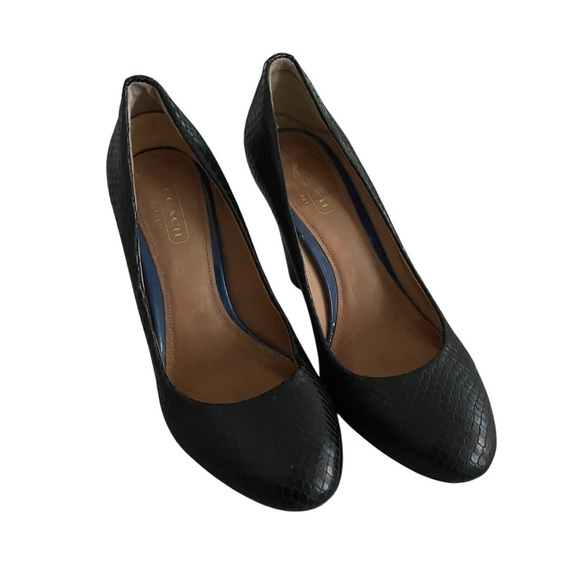 Coach Snakeskin Pattern Leather Heels Black Women Size 6B - Picture 1 of 9